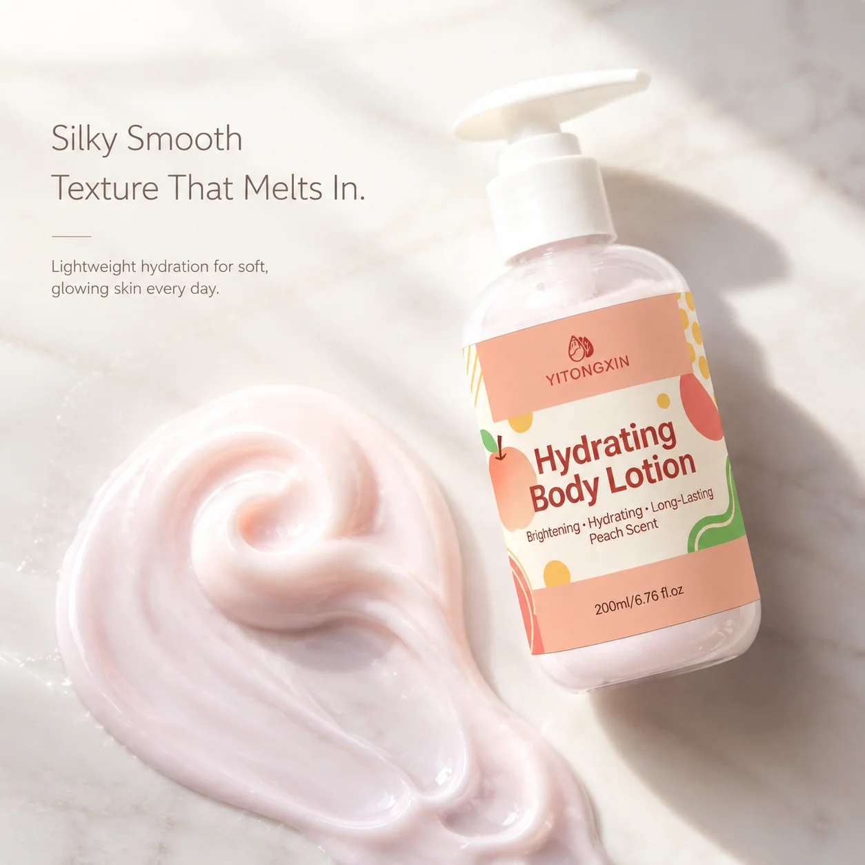 Niacinamide Peach Extract Hydrating Body Lotion, Brightens Even Skin Tone, Sweet Peach Scent, Daily Home Bath Shower, 200ml