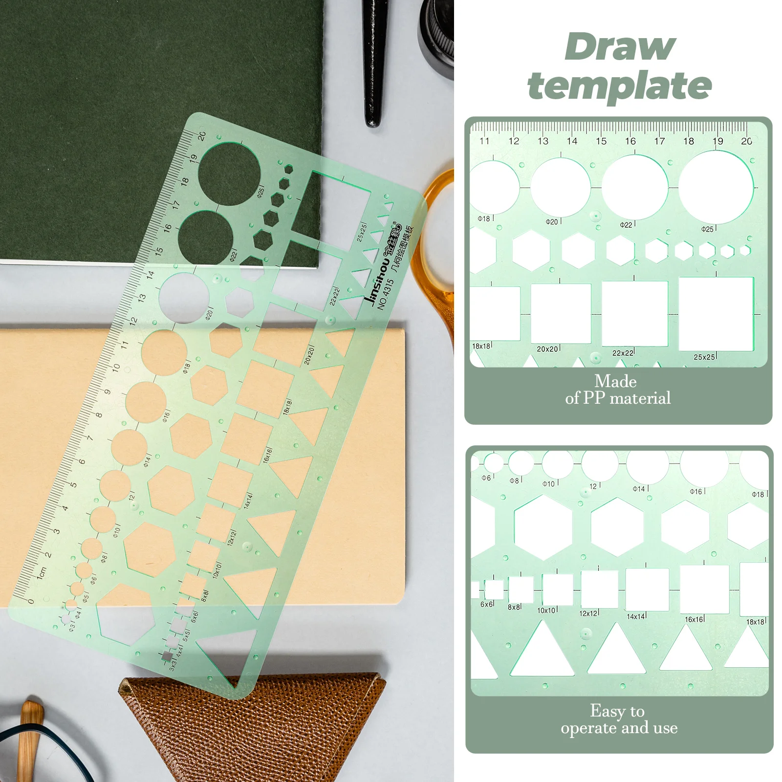 2 Pcs Geometry Measurement Template Students Drawing Rulers Drafting Tools Plastic DIY Geometric