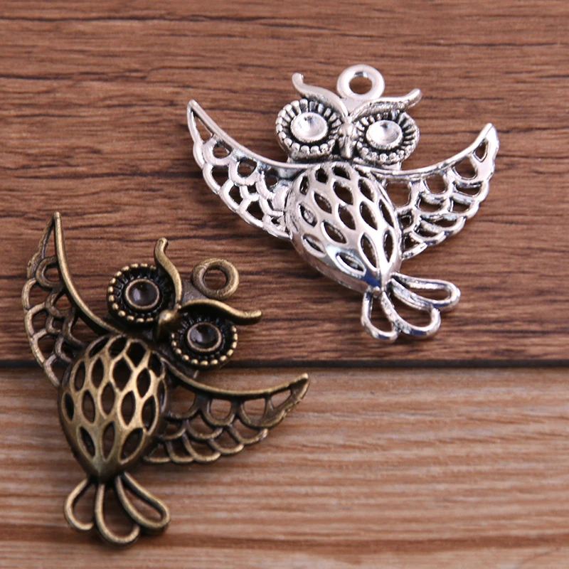 6PCS 36*36mm Animal Charm Big Owl Pendant Two Color DIY Retro Jewelry Bracelet Necklace Charms Pendant