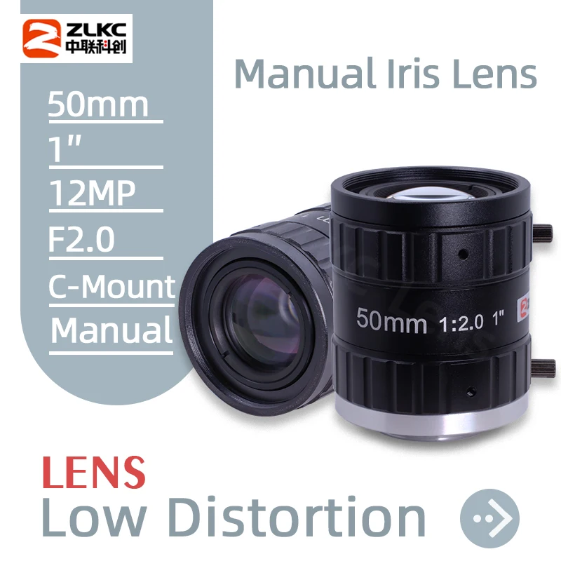 

ZLKC FA Lens 12.0Megapixel C Mount 50mm Lens Fixed Focal 1 Inch F2.0 Industrial Camera Parts Manual Iris Machine Vision Lenses