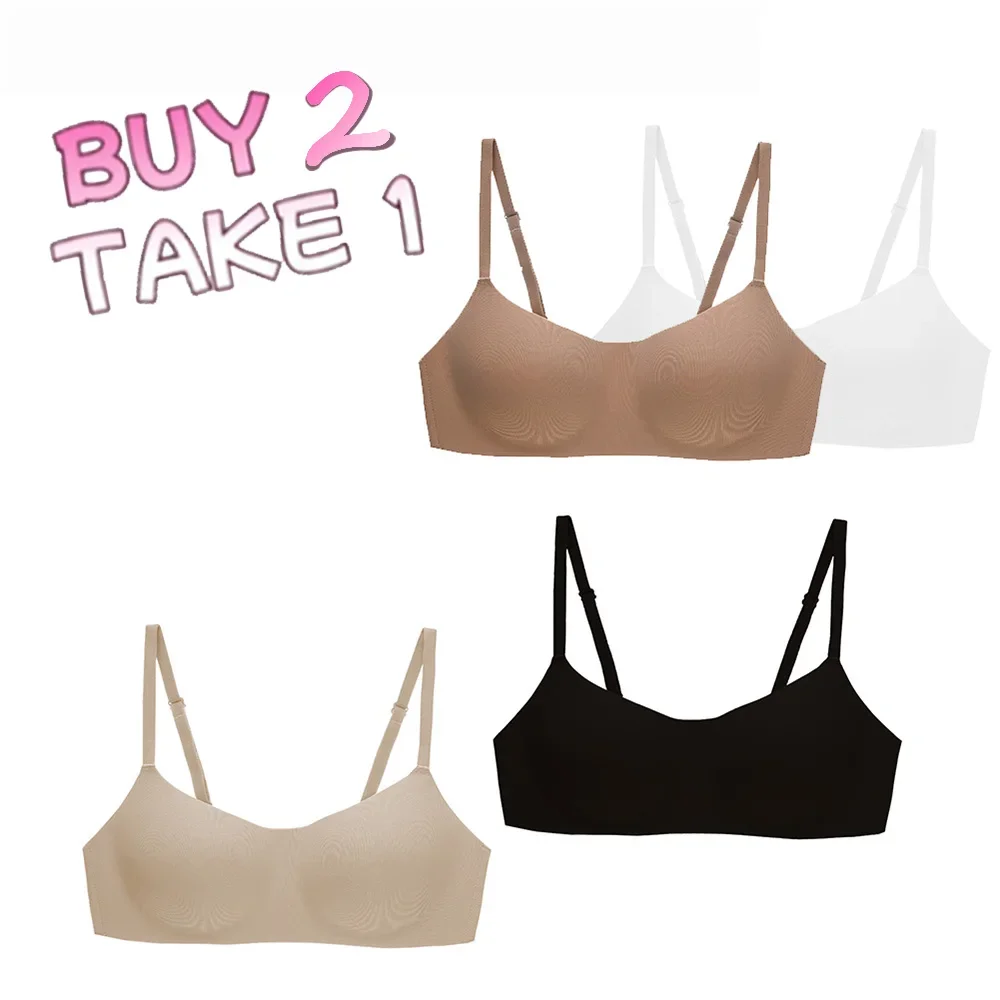 Купите два, получите один женский бюстгальтер без косточек, однотонный бюстгальтер, черный удобный тонкий бюстгальтер, всесезонный повседневный стиль