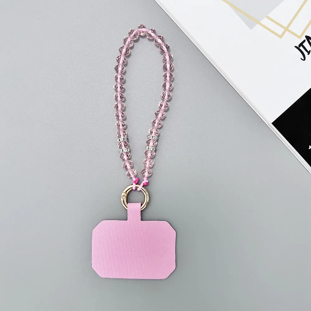 Crystal Diamond Colored Bead Phone Lanyard with Clip