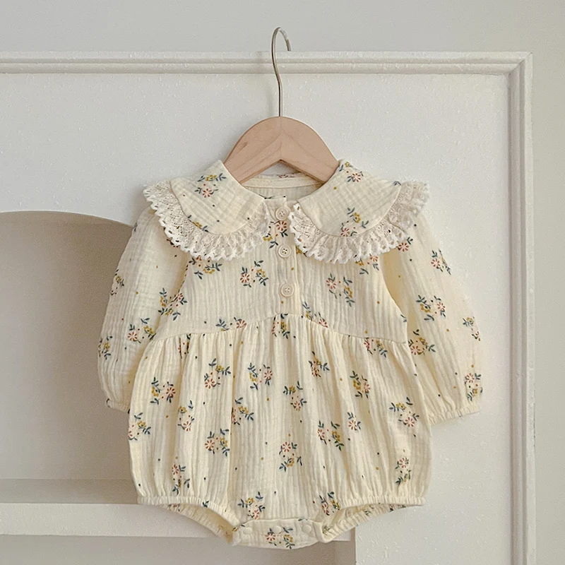 New Girl Baby Clothes Autumn Girl Romper Girl Thin Cotton Flower Bubble Long Sleeved Cover Onesie Crawling Princess Style Romper