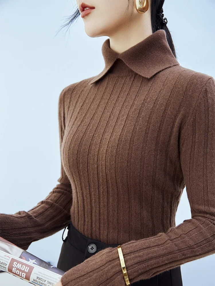 

New Polo Collar Women's Knitted Sweater Long Sleeve Slim Fit Pullovers for Women Autumn Winter Sweaters Soft Warm Bottoming Tops