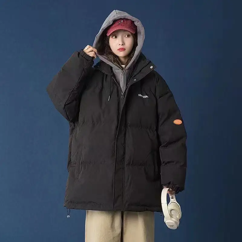 2023 New Women Down Cotton Coat Winter Jacket Female Short Versatile Parkas Loose Thick Outwear Solid Color Hooded Overcoat