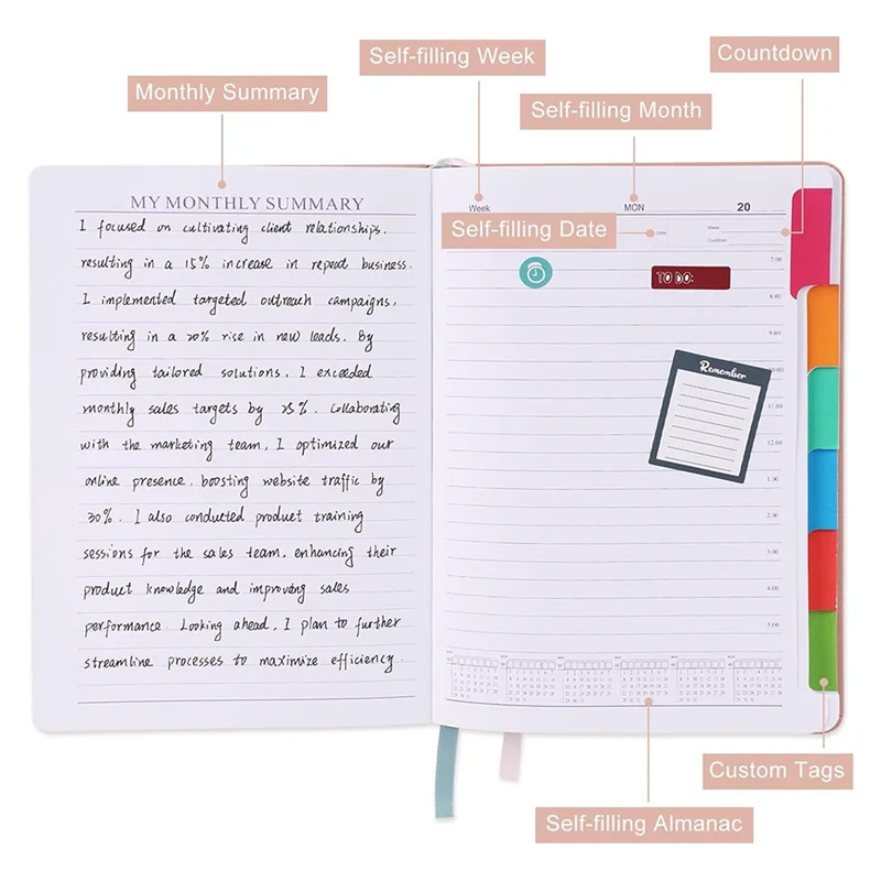 A34M-2024-2025 Planner With Practical Stickers, Undated Daily Weekly Organizer,Leather Cover With Card Storages&Paper Pocket