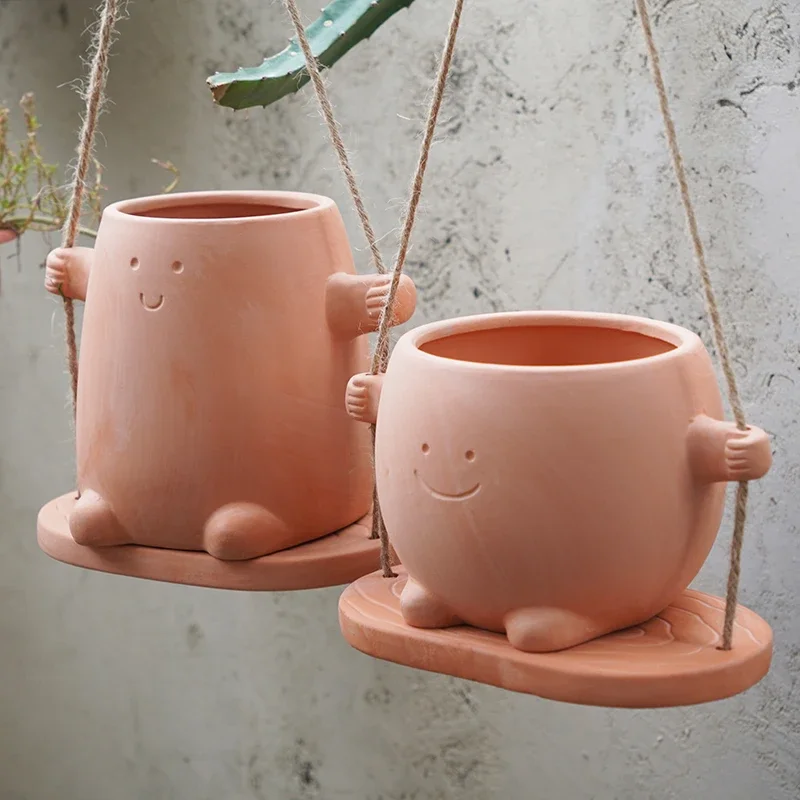 Emotional flower pot succulent red pottery creative swing hanging basket hanging hanging flower pot breathable clay gardening