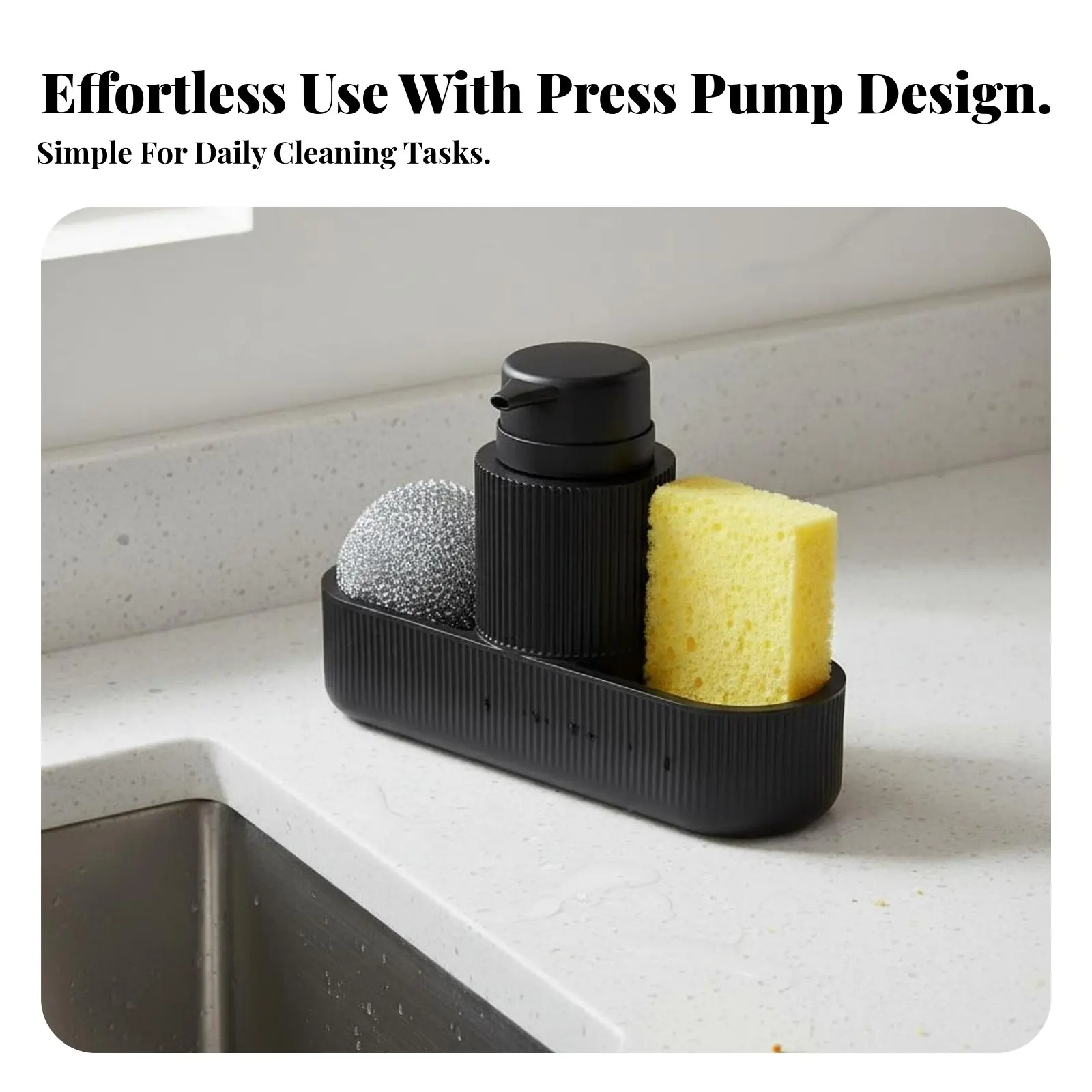 

Kitchen Sink Organizer Set Refillable Dish Soap Dispenser Sponge Holder Soap Dispenser with Sponge Holder Multifunctional Design