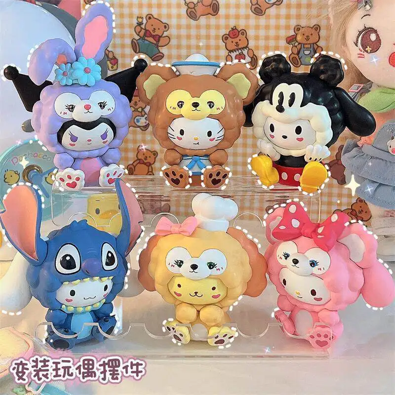 New Sanrio Blind Box Characters Cosplay Figure Set Cute Cinnamoroll Kuromi My Melody PVC Figurines Desk Decor Collectible Toys