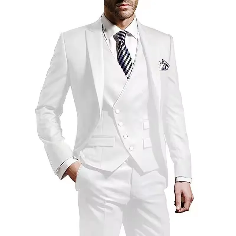

Solid color 3-piece men's suit fashion new men's formal business/wedding set single button lapel suit vest pants