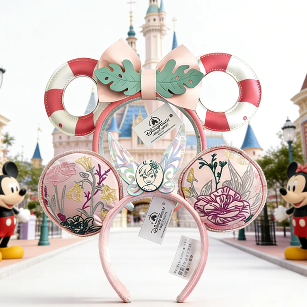 

Повязки на голову с изображением Микки Мауса от Disney, розовая повязка на голову с вышивкой и маленьким колокольчиком, повязка на голову с феей, костюм для дня рождения, Хэллоуина, косплея для женщин и девочек