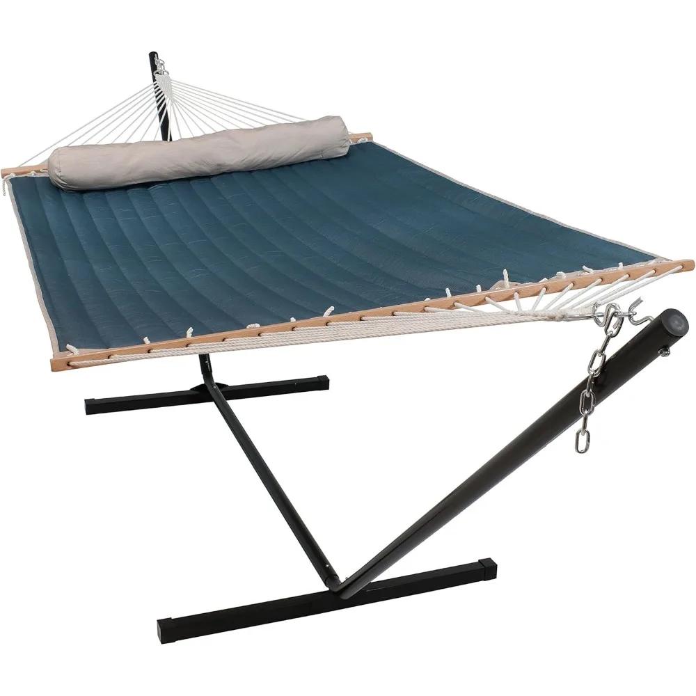 

Double Quilted Fabric Hammock with Stand and Pillow - 350 Pound Capacity - Black Stand - Tidal Wave