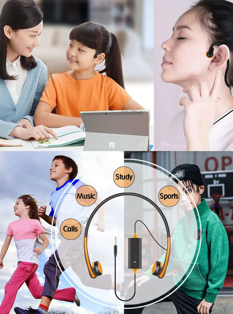 Bone Conduction Headphones Wired 3.5mm Built-in Battery Waterproof Sports Headset Not In The Ear & Hearing Aid For Adults Kids