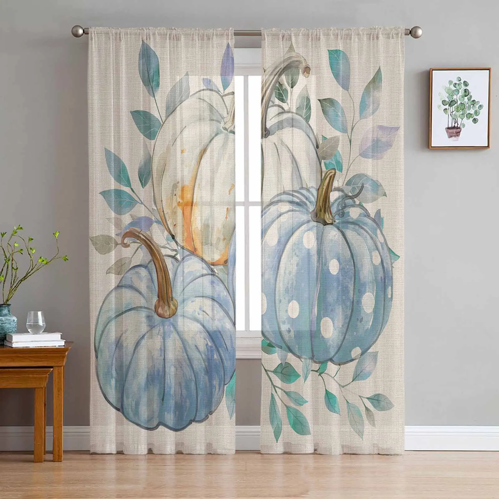 Autumn Thanksgiving Pumpkin Tulle Curtains For Bedroom Home Decor Living Room Kitchen Voile Curtains For Blind