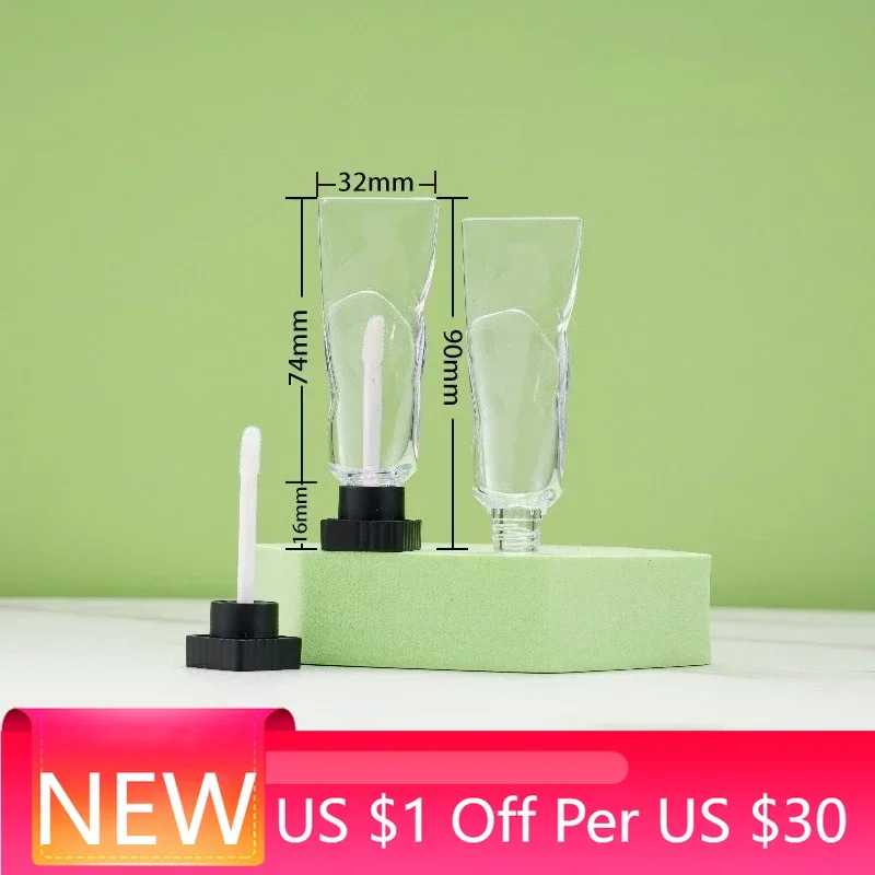 

50Pcs Refillable Unique Plastic Black Ice Cube Lipstick Packaging Toothpaste Shape Lip Gloss Container Tubes with Applicator 4ml