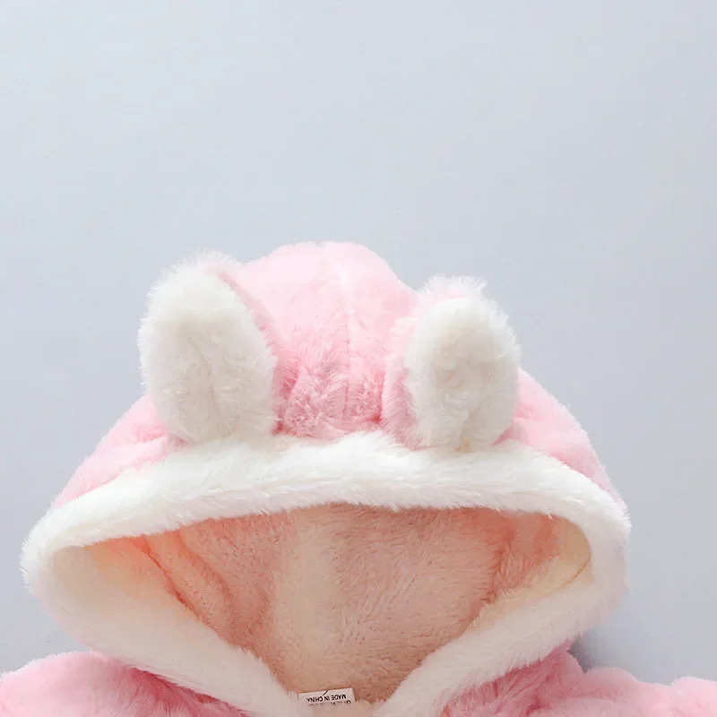 Baby Winter Clothes Solid Color Hooded Warm Girls Outerwear  Cute Ears Baby Clothes Newborn Girls Clothes