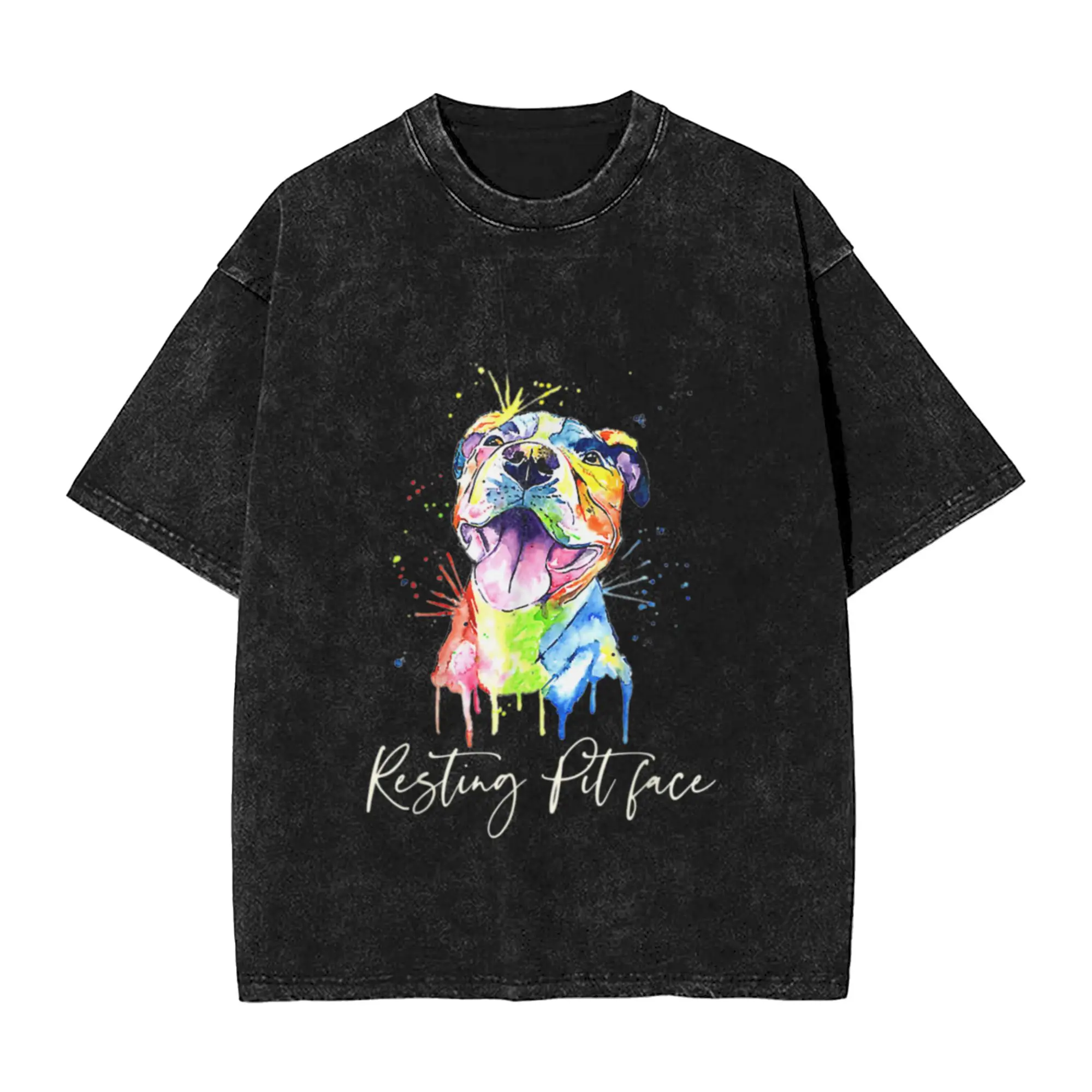 Resting Pit Face Pitbull Watercolor Dog Lovers Gift  Unique Trendy A Washed T Shirt Men's Women's Oversized Cotton Tees Tops