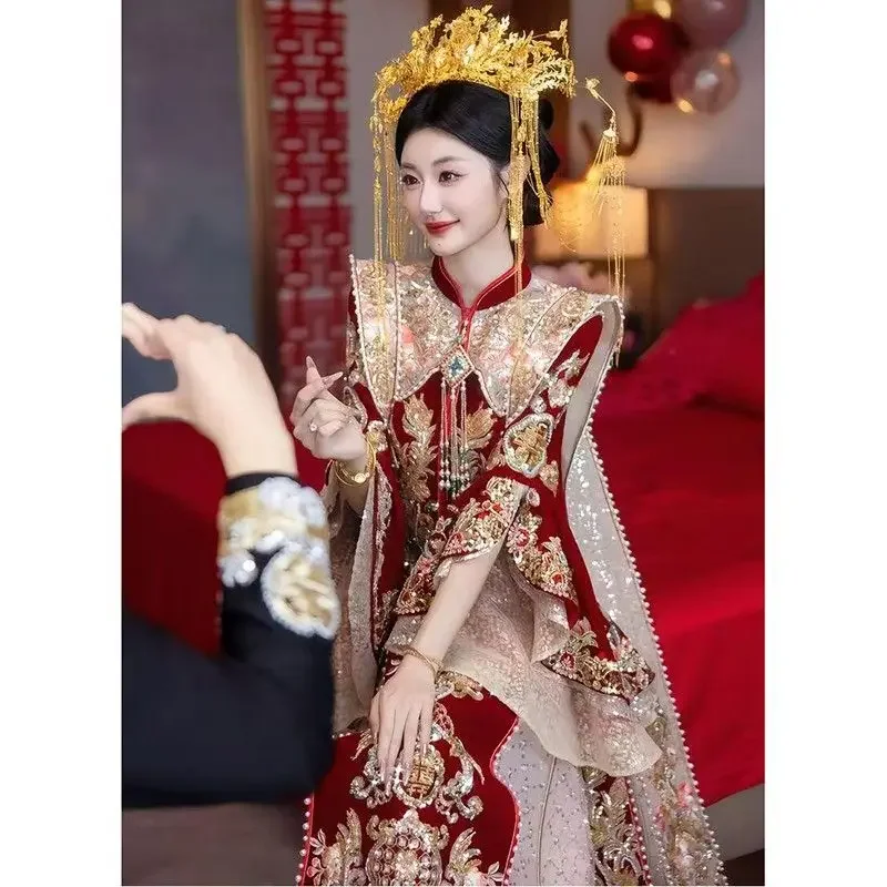 Xiuhe Wedding Dress New Bridal High end Phoenix Crown and Xiapi Chinese Wedding Dress Heavy Industry Luxury Outcourt Dress