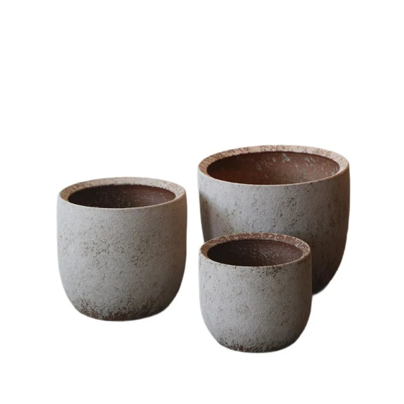 Retro vase hydroponic home ceramic pot New Chinese ceramic dried flower pot Home decoration Coarse pottery