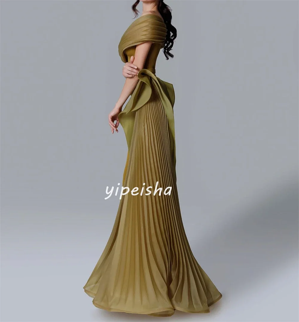 Customized Retro Fashion Jersey Sash Pleat Ruched Draped Mermaid Off-the-shoulder Long Dresses Cocktail Dresses Sizes Available