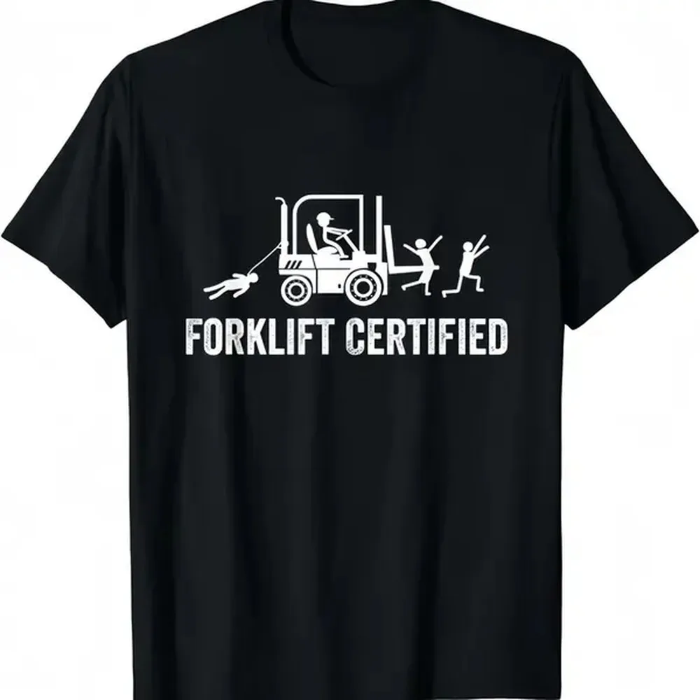Men's Fitted Casual Round Neck Short-Sleeve Cotton T-Shirt - Funny Chicken Forklift Certified Operator Graphic, Lightweight Summer Outdoor Top, Mens Gift for Him to Pair with Jeans, Mens Gifts, Gifts For Him