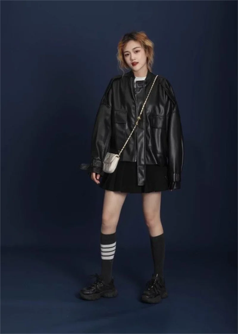 Small leather jacket for women, Unique Classic 2025 new high-end American retro short leather motorcycle Flame Fashion jacket 3