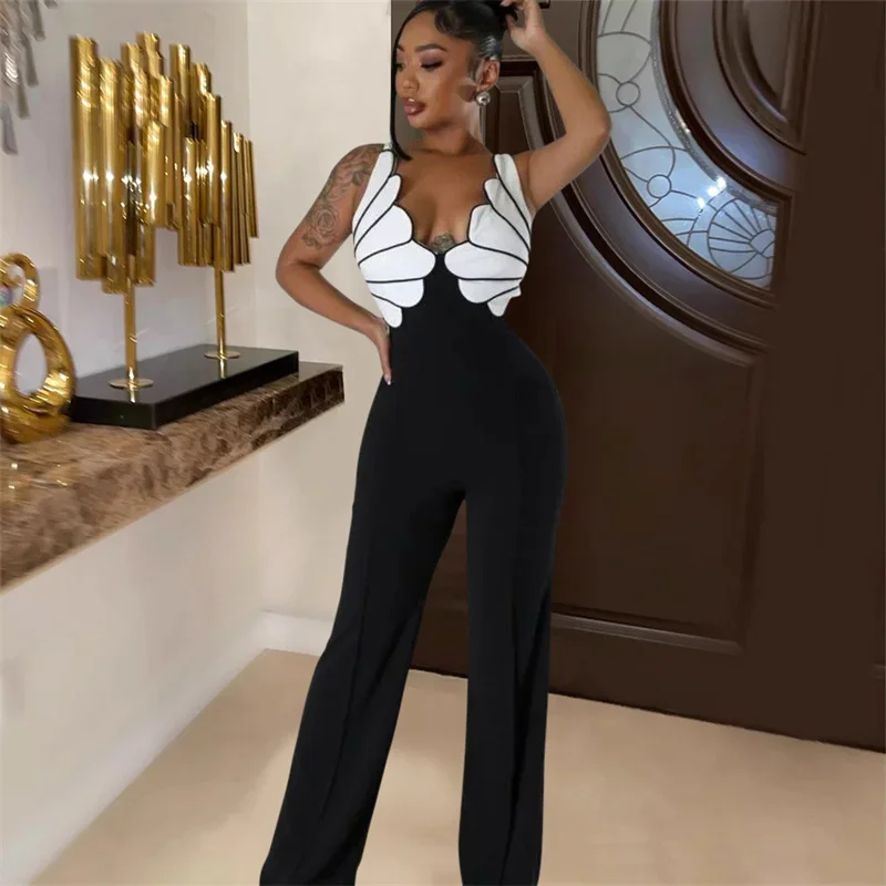 2024 Women New Spaghetti Strap Sleeveless Sexy Party Jumpsuits Slim Elegant Night Club Jumpsuit Rompers Casual Ladies Overalls