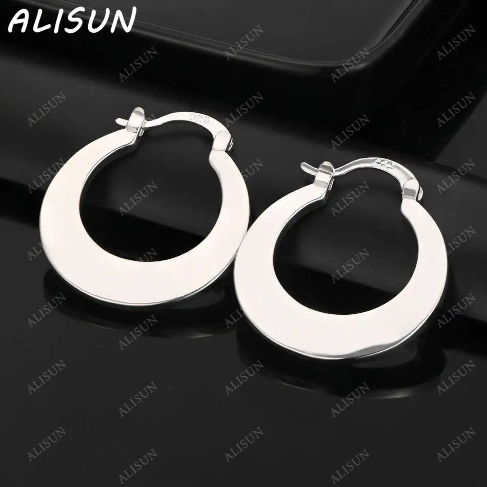 

ALISUN 925 Sterling Silver 25mm Oblate Hoop Earrings For Women Fashion Jewelry Charm Grace Wedding Engagement Accessories