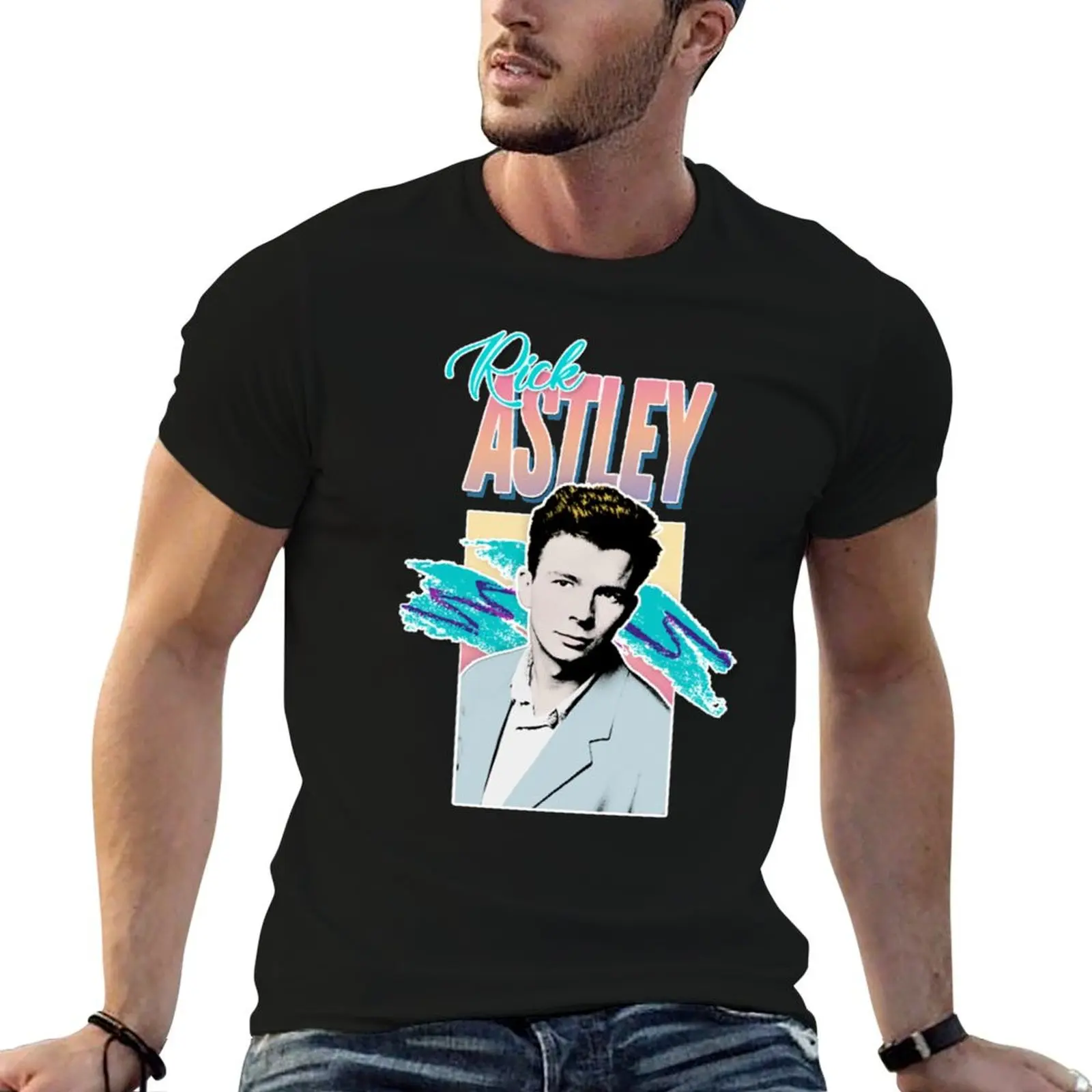 

Футболка Rick Astley 80s Aesthetic Tribute, мужская футболка из хлопка, комплект футболок из 100% хлопка, футболка