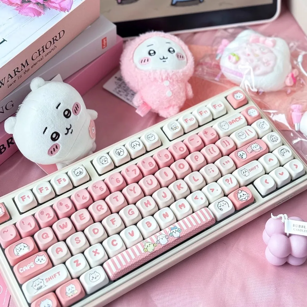 Keycaps, Small Full MOA Height PBT Pink Gee for MX Switch 60/84/90/104/108 Mechanical Keyboard