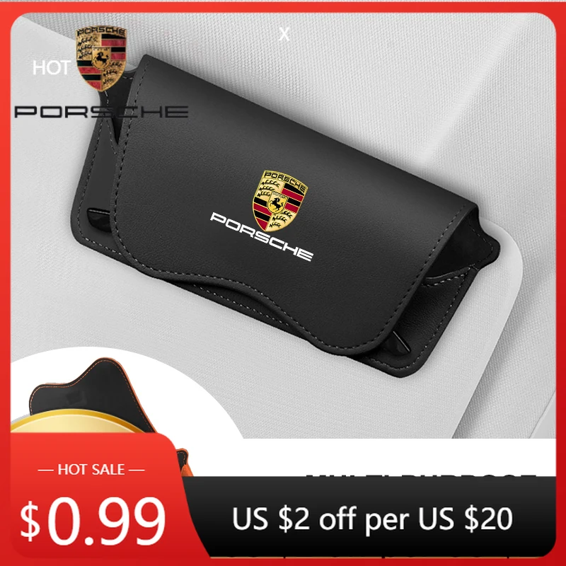 

Car Sticker For Porsche Car Sun Visor Glasses Clip Sunglasses Storage Case for Porsche Panamera Taycan 911 718 Macan Cayenne Box