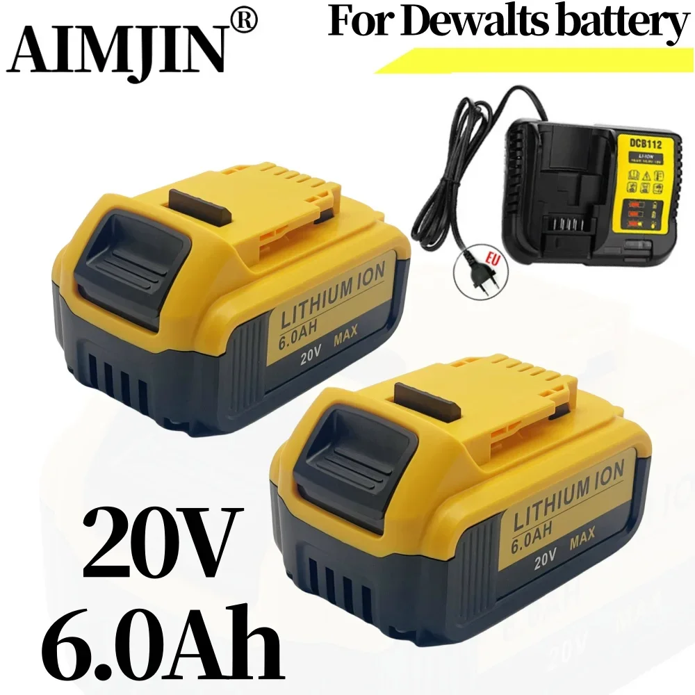 

20V 6000mah Replacement battery For Dewalt DCB606 DCB609 DCB205 DCB206 DCB209 DCB182 Cordless Power Tool Battery With Charger