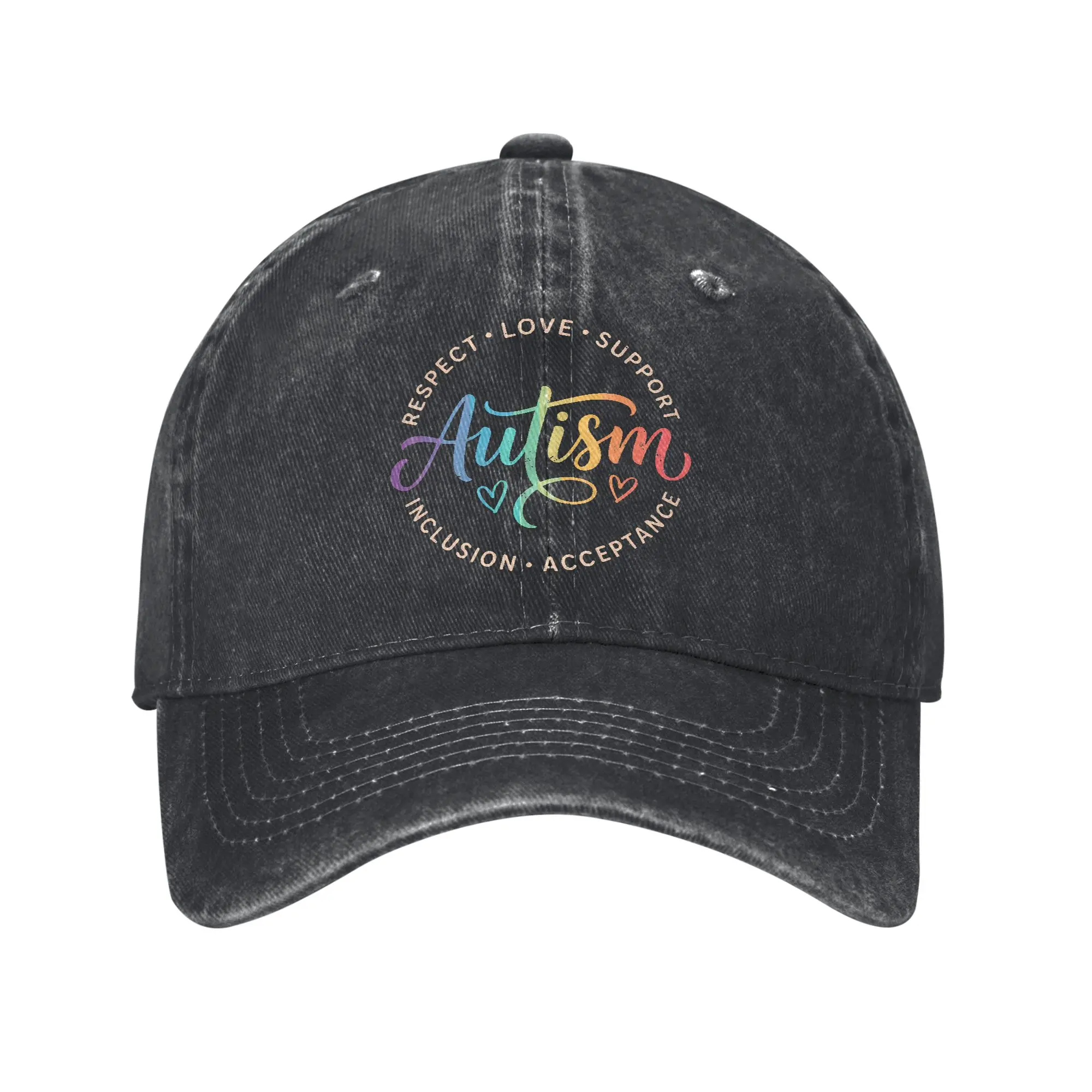 Autism Awareness Respect Love Support Washed Baseball Cap Print Sun Trucker Hat Summer Women Men Tennis Skate Baseball Caps