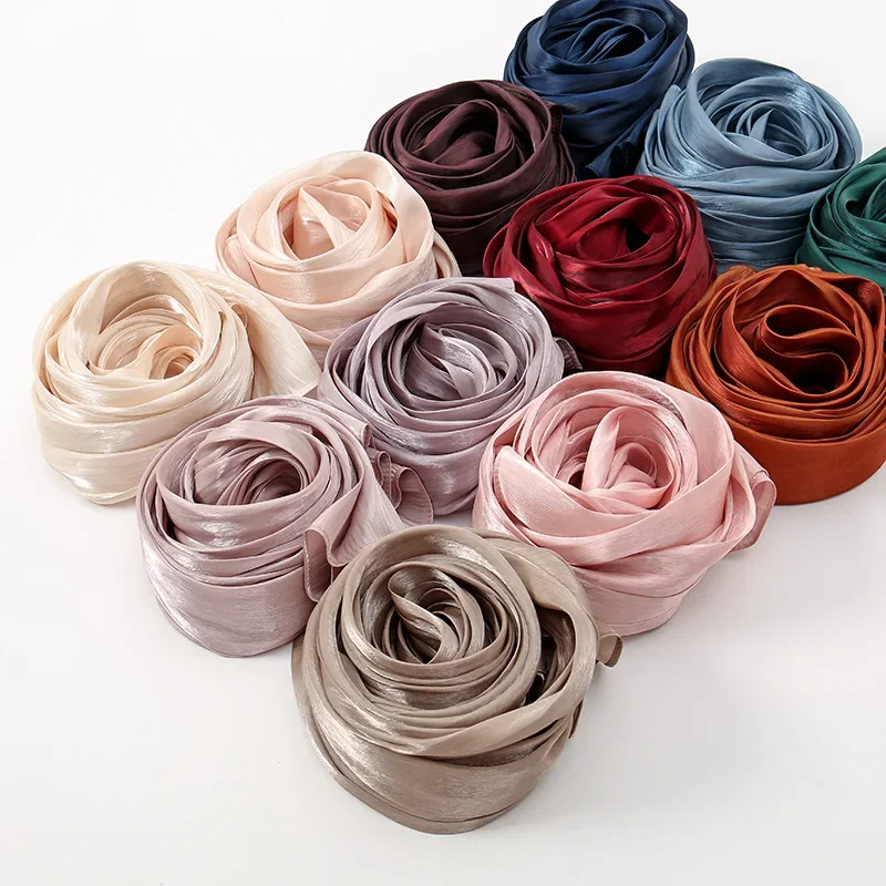 

New Satin Crepe Long Scarf Silk Headscarf Women Muslim Hijab Head Wrap Shawls Scarves Turban Bandanas Headband Bufanda Foulard