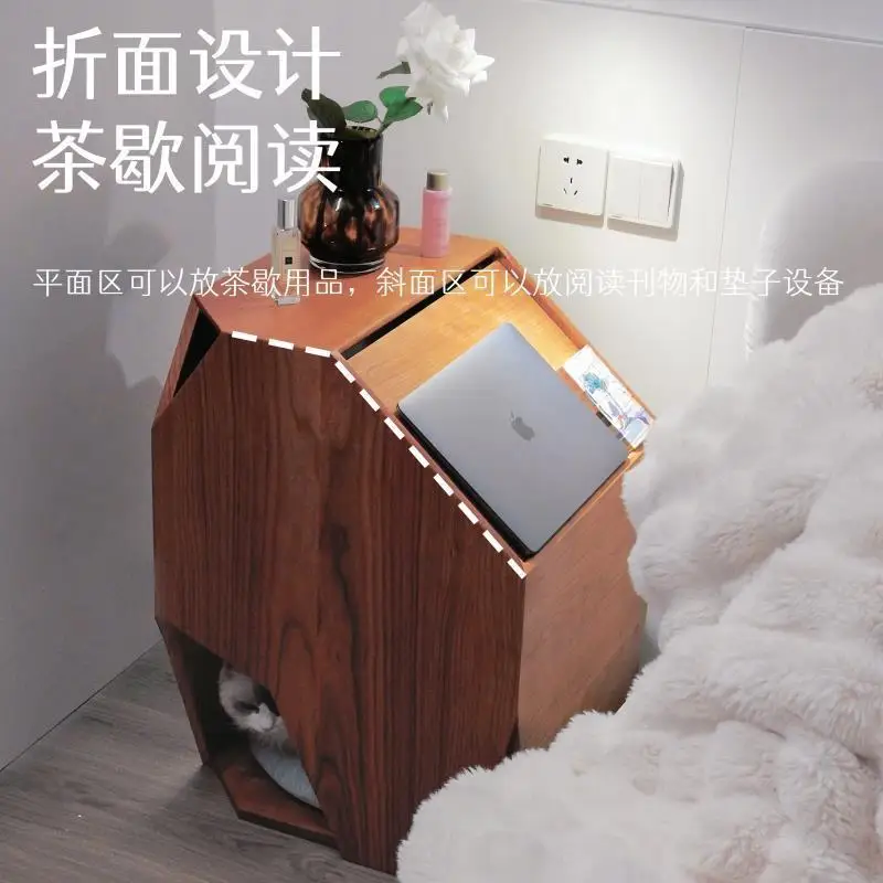 Nordic multifunctional bedside table, sofa side, few corners, combination cat nest, black walnut bedside table record