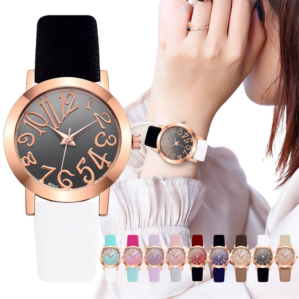 

Fashion Gradient Dial Women Watch Double Color Belt Watch Simple Digital Dial Ladies Watch