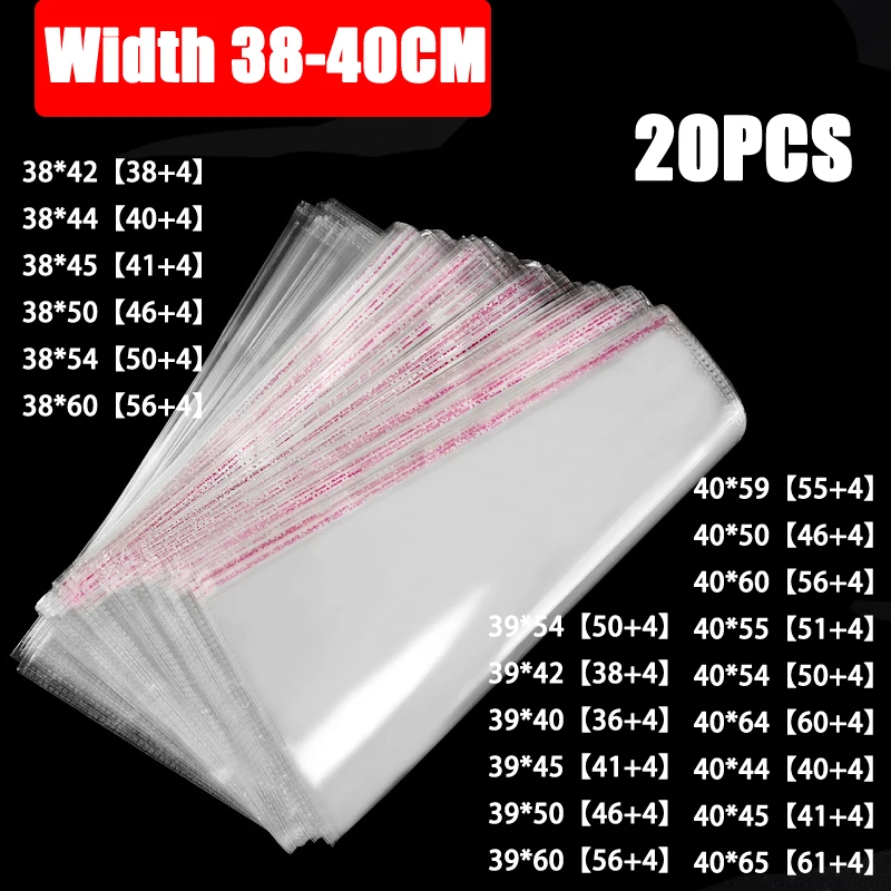 

20pcs Width 38-40cm StoBag Transparent Self Adhesive Plastic OPP Resealable Poly Cellophane Clothing Bags Clear Packing Gift Bag