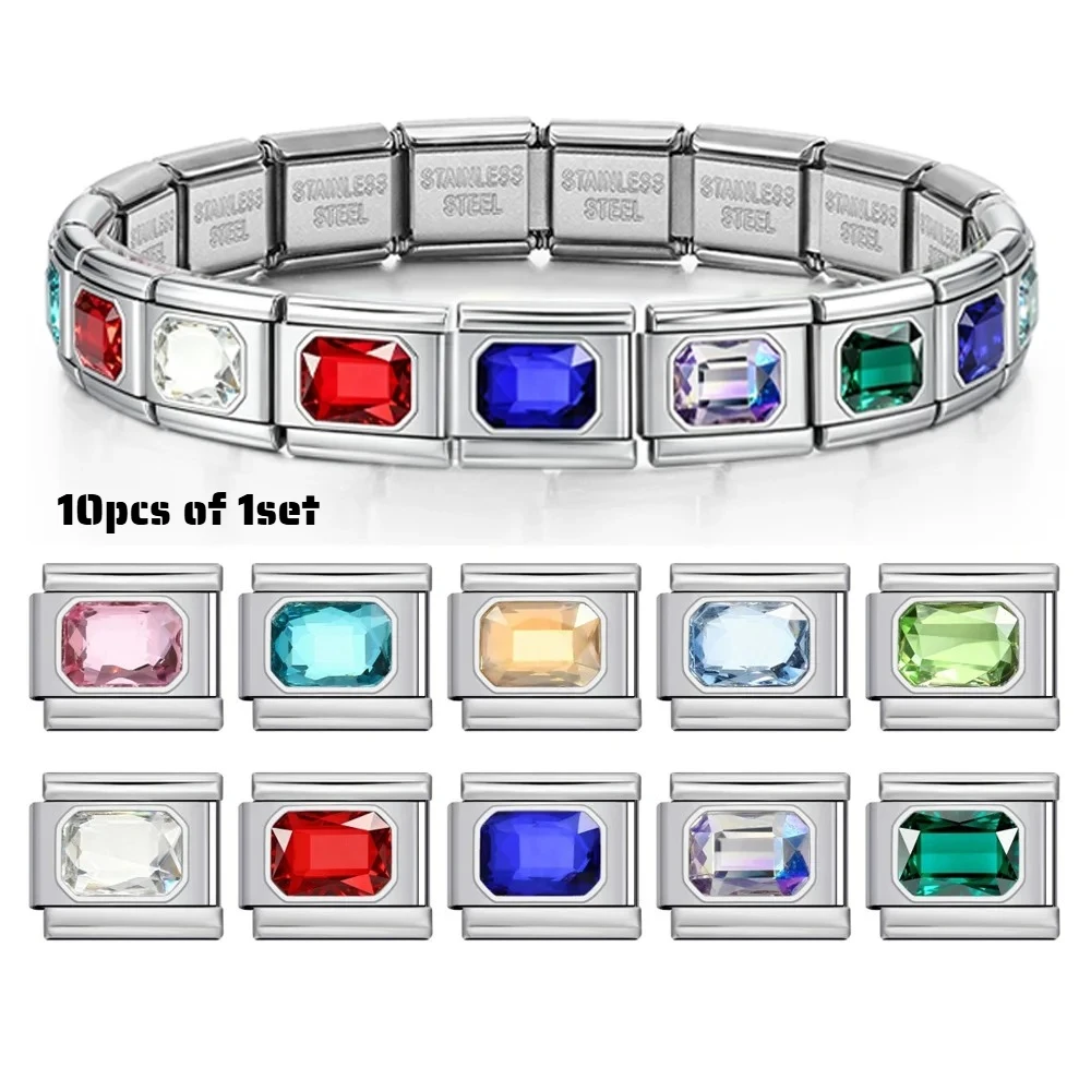 10pcs Colorful Gummy Bear Crystal Skull Stainless Steel Module Charm 9mm Italian Bracelet DIY Jewelry Accessories Bulk Wholesale