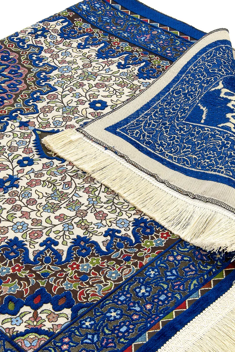 Authentic Ultra Chenille Prayer Mat BLUE Sheet of Muslim Islamic Prayer Mat Holy Quraan Islamic Mats