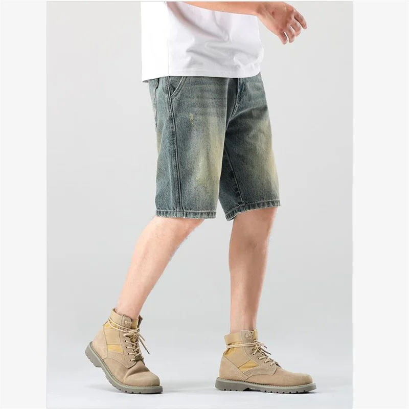 Denim Shorts For Men Tide Jeans Short Pants Hip-hop Summer Loose Fitting Workwear Capris Male Denim Clothing