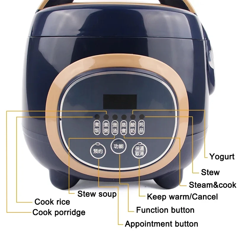 1.6L Household Electric Rice Cooker 1-2 Persons Non-Stick Cooking Pot Meals Food Warmer 24-Hour Reservation Keep Warm Soup Stew