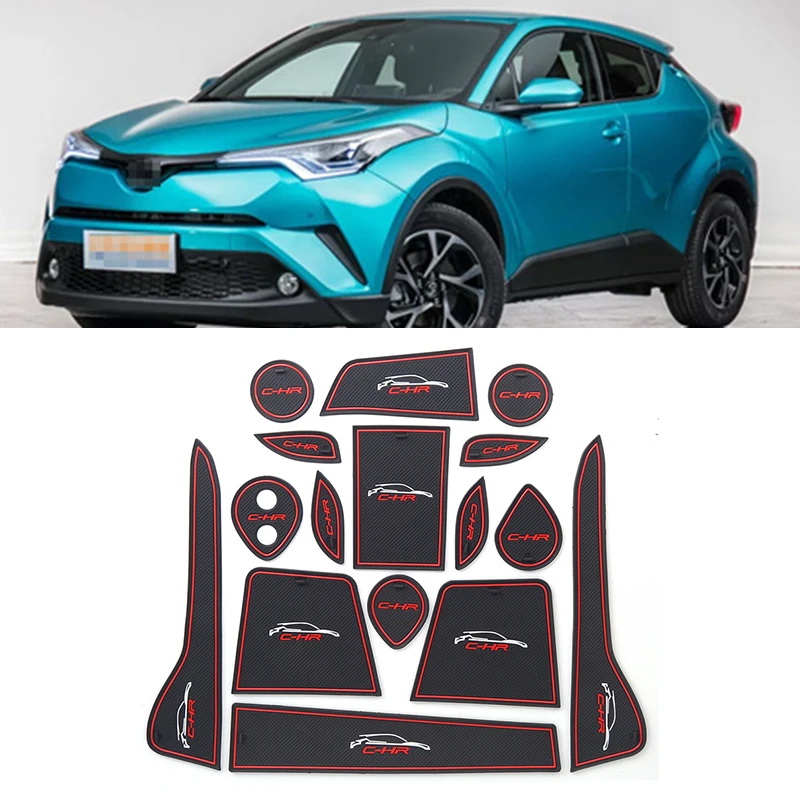 

16 pcs Car rubber anti-slip mat coaster Door Slot Mat Set For Toyota C-HR 2018 accessories