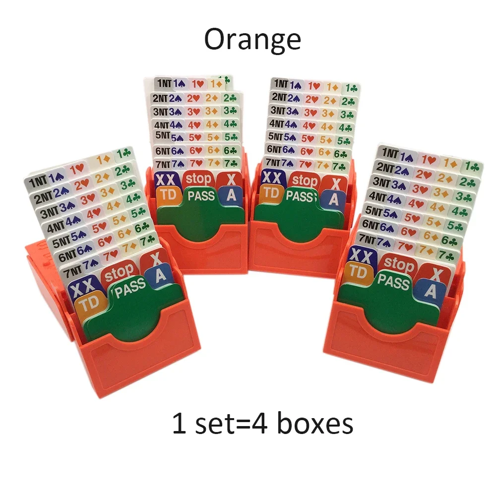 (Set of 4) Orange Bridge Partner Bidding Device Bridge Bidding Box with Bridge Playing Cards Official In Tournment Texas Holdem