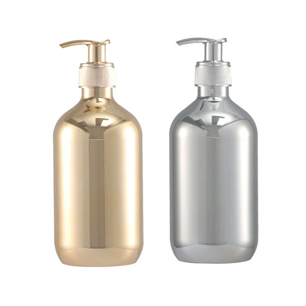 1pc 300ml Hand Soap Dispensers Gold Chrome Liquid Soap Bottles Round Dispens Shampoo Bottles Shower Gel Bottles