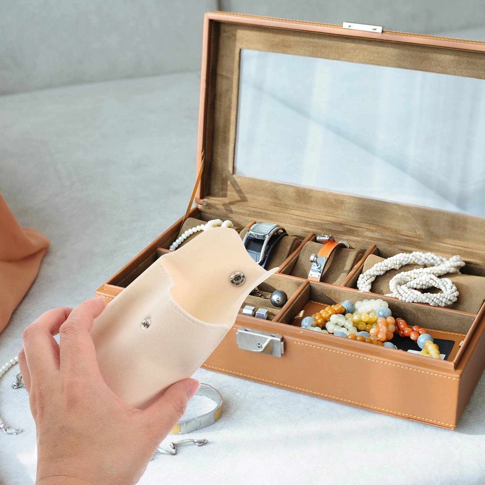 

10pcs Jewelry Bags Snap Button Lint Material Small Earring Ring Storage Pouch Travel Home Gift Organizing Watch Necklace