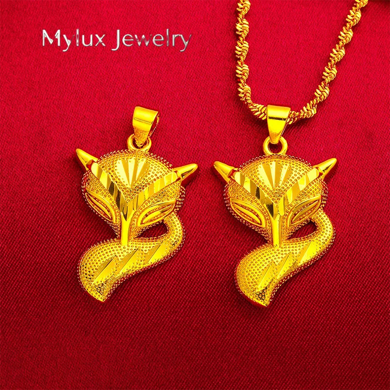 Mylux Jewelry Fox Pendant Necklace for Women, 24K Gold, AU999 | 3D gold fox with zircon eyes, detailed fluffy tail, lively for d