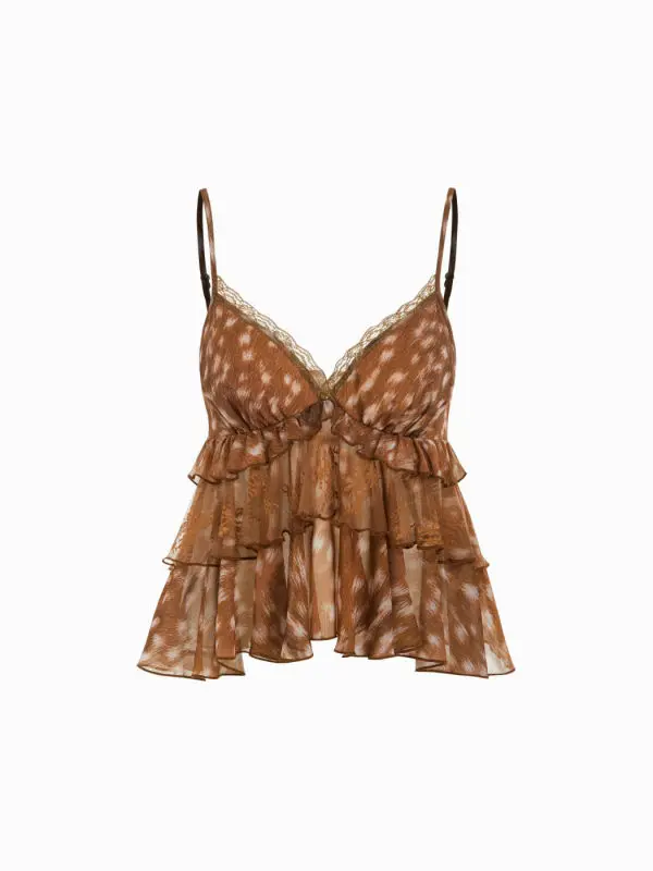Modische Sexy Schlanke Pure Desire Damen-Weste Y2K Amerikanischer Retro-Leopardenprint Trägerhemd mit V-Ausschnitt und Doppellagiger Rüschenkante – Detail 24
