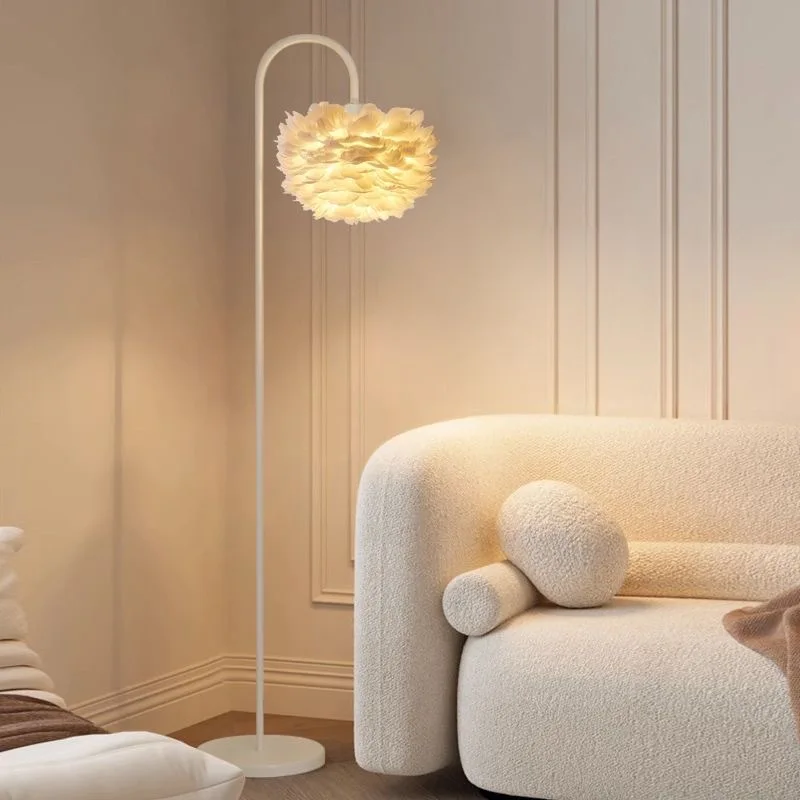 Feather Floor Lamp for Bedroom Living Room, Remote Control Standing Light for Sofa Side, Luxury Home Decor Accent