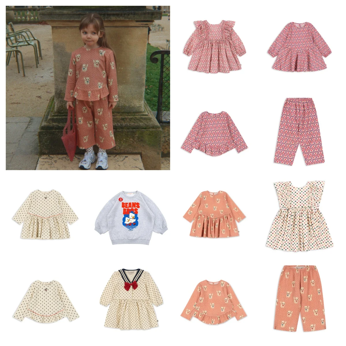 Summer 2026 Kids' Clothing Pink Purple Heart Print Dress with Polka Dot Top Shirt+Pants Cat Set in Stock New Arrival Ks Style
