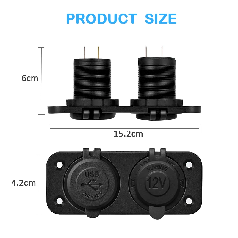 36W QC3.0 USB Socket Panel Waterproof Quick Charge Dual USB Socket Cigarette Lighter Adapter for Car Boat RV Motorcycle